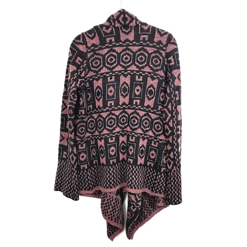 Knox Rose Chunky Knit Open Cardigan Sweater Purple Black Aztec Print Size Small - Picture 3 of 5